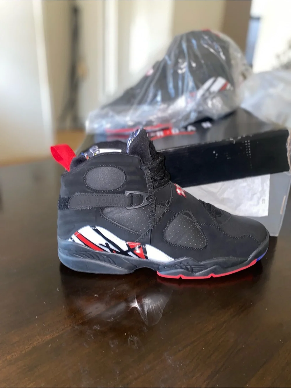Jordan Men's Black Sneakers with Red and White Accents